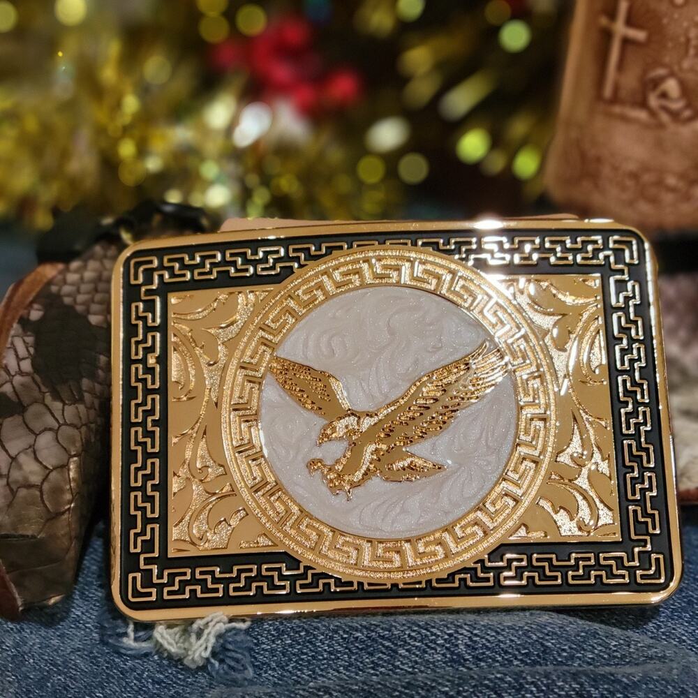Eagle Western Belt Buckle Hebilla Rodeo Silver & Rosetone 4x 3.5 Inche